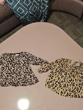 Carter's Beige Leopard Print Top & Black Floral Blouse - Girls